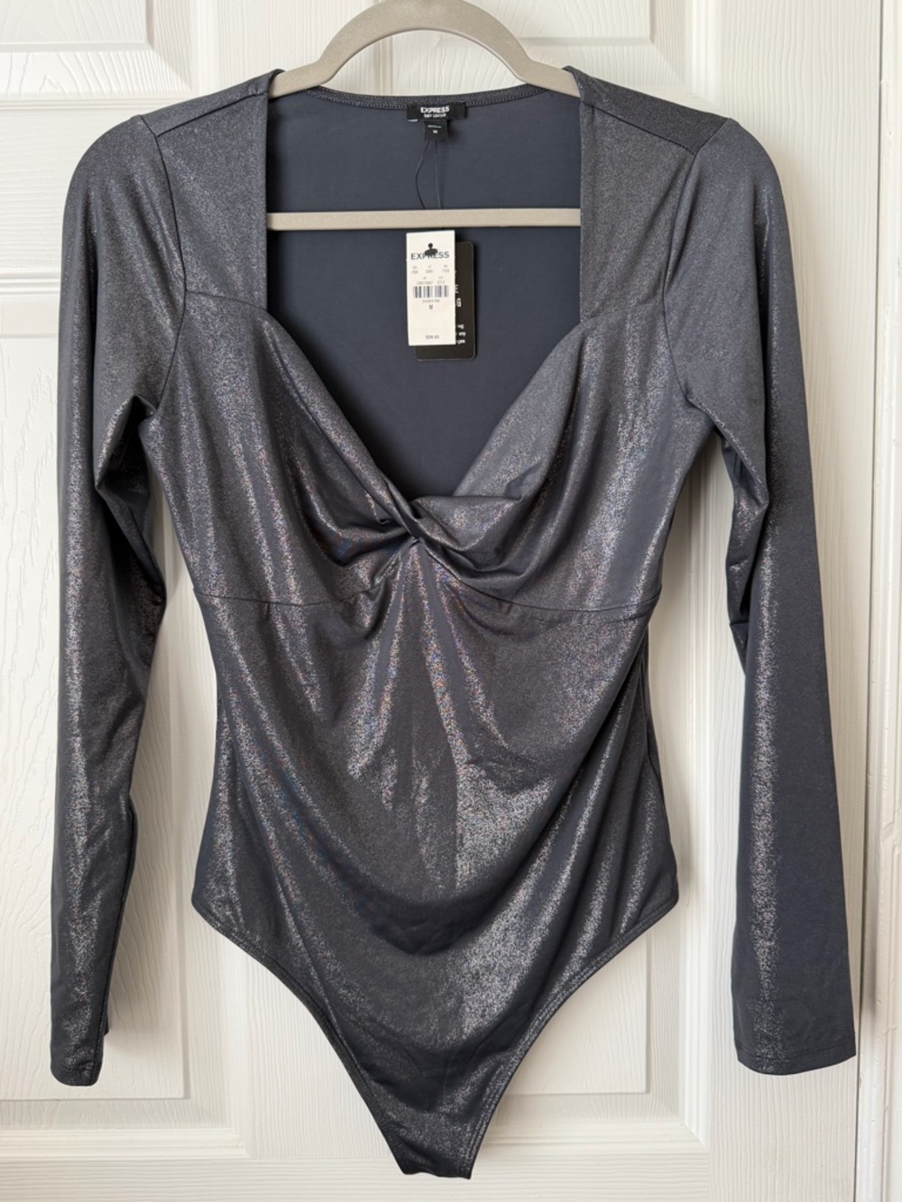 Express Body Contour Metallic Twist Front Bodysuit M NWT Long Sleeve - Picture 1 of 7